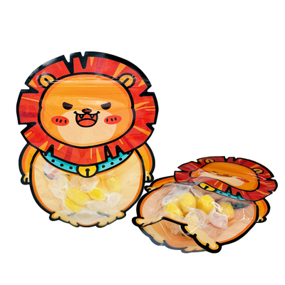 ซื้อ Custom Cute Lion Shape Die Cutting Stand Up Plastic Zipper Bag with Clear Window for Kids อาหารว่าง อาหาร แพคเกจขนมหวาน online manufacture