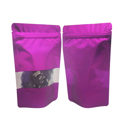 ซื้อ เสาความร้อน ซับซ้อนใหม่ สีสีม่วงเหล็ก Mylar ยืนขึ้น Ziplock ถุงที่มีหน้าต่างใสสําหรับการเก็บอาหาร online manufacture
