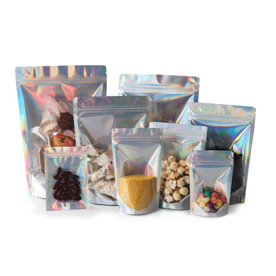 ซื้อ 4.7x7.9 นิ้ว Mylar Holographic Ziplock Foil ยืนขึ้นกระเป๋าสําหรับการบรรจุอาหารกาแฟหวาน online manufacture