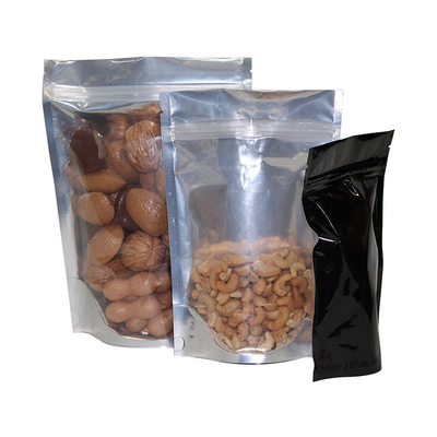 ซื้อ สามารถปรับแต่งได้ ข้างหน้าว่าง โฟลยอลูมิเนียมใส ยืนขึ้นกระเป๋า Ziplock ถุงสําหรับอาหาร online manufacture