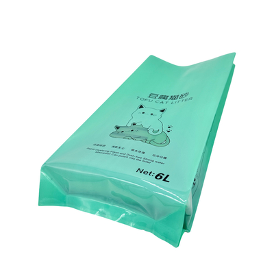 ซองบรรจุขยะแมว 6L สีเขียวหลังปิดด้านข้าง Gusset พลาสติกรีไซเคิล Vakuum ปิด