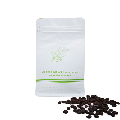พิมพ์ตามสั่ง 340 กรัม 12oz กระเป๋ากาแฟขาวแมท ด้านล่างเรียบ