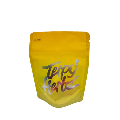 สีเหลืองแมท ผงกระดาษฝั่งหนึ่ง ฝั่งหนึ่งใส ถุงกระเป๋ายืน 3.5 กรัม Weedwith Childproof Zipper