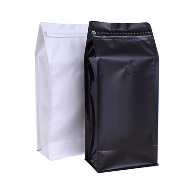 1lb สีขาว สีดํา ปกป้องสูง กระเป๋ากาแฟพื้นราบ โฟลยอลูมิเนียมกับวาล์ว ซิปข้างปิดใหม่